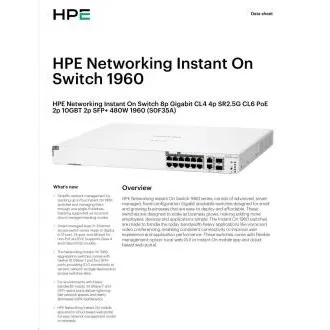 HPE Networking Instant On Switch 8p Gigabit CL4 4p SR2.5G CL6 PoE 2p 10GBT 2p SFP  480W 1960