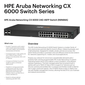 HPE Aruba Networking CX 6000 24G 4SFP stikalo R8N88A PRENOVITEV HPE Aruba Networking CX 6000 24G 4SFP stikalo R8N88A PRENOVITEV