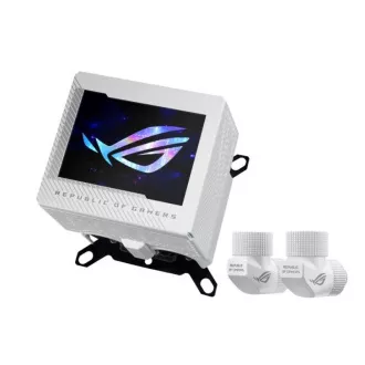 ASUSov vodni blok CPU ROG RYUJIN III WB, 3,5-palčni LCD zaslon, bel