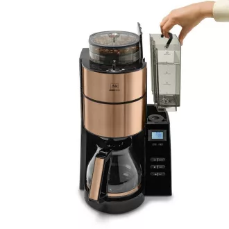 Melitta AromaFresh 1021-04 aparat za kavo z mlinčkom, pladnjem za kapljanje, stekleno posodo, 1180 W, zaslon, baker