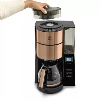 Melitta AromaFresh 1021-04 aparat za kavo z mlinčkom, pladnjem za kapljanje, stekleno posodo, 1180 W, zaslon, baker