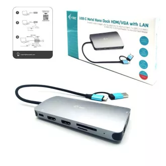 i-tec USB 3.0 USB-C/Thunderbolt 3x zaslon Kovinski nano dock z LAN, PD 100 W