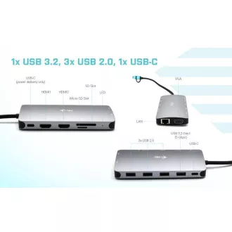 i-tec USB 3.0 USB-C/Thunderbolt 3x zaslon Kovinski nano dock z LAN, PD 100 W