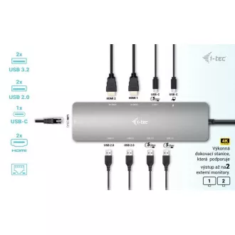 i-tec USB-C Metal Nano 2x HDMI Priključna postaja, PD 100W