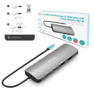 i-tec USB-C Metal Nano 2x HDMI Priključna postaja, PD 100W