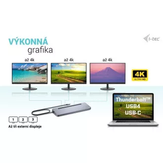 i-tec USB-C kovinska ergonomska 4K 3x zaslonska priklopna postaja, PD 100W
