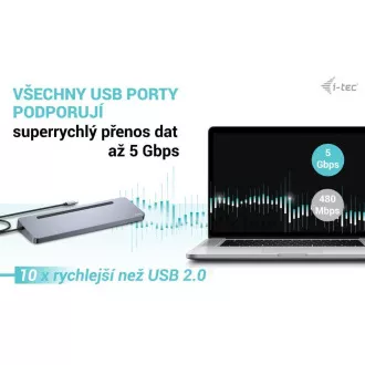 i-tec USB-C kovinska ergonomska 4K 3x zaslonska priklopna postaja, PD 100W