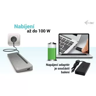 i-tec USB-C Metal Ergonomic 4K 3x Display Docking Station, PD 100W   i-tec Universal Charger 100W (paket)
