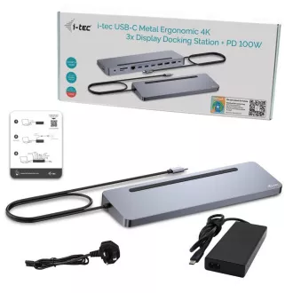 i-tec USB-C Metal Ergonomic 4K 3x Display Docking Station, PD 100W   i-tec Universal Charger 100W (paket)