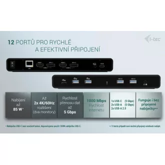 i-tec Univerzalna priklopna postaja z dvojnim zaslonom 4K, Power Delivery 85W