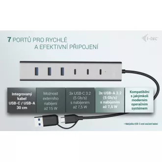 i-tec USB-C/USB-A Charging Metal HUB 7 portov (3x USB-C, 4x USB-A)
