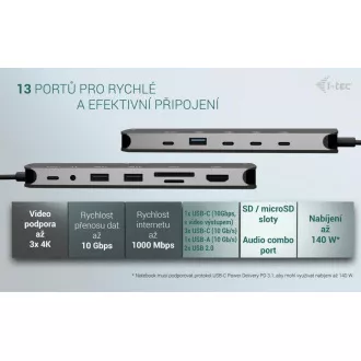 i-tec USB-C Metal Nano 3x Display Dock, 2x HDMI 1x USB-C video, PD 140W univerzalni polnilec 140 W i-tec USB-C Metal Nano 3x Display Dock, 2x HDMI 1x USB-C video, PD 140W univerzalni polnilec 140 W