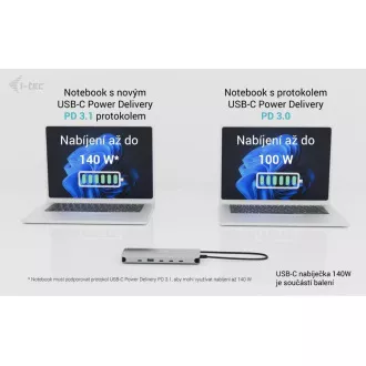 i-tec USB-C Metal Nano 3x Display Dock, 2x HDMI 1x USB-C video, PD 140W univerzalni polnilec 140 W i-tec USB-C Metal Nano 3x Display Dock, 2x HDMI 1x USB-C video, PD 140W univerzalni polnilec 140 W