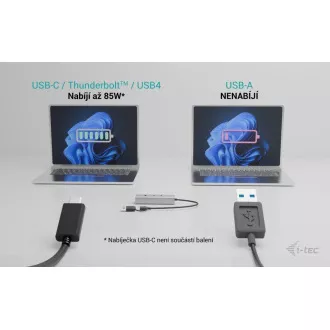 i-tec Univerzalni polnilni kovinski razdelilnik 2x USB-C   2x USB-A, PD 85W