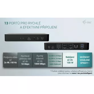 i-tec Univerzalna inteligentna priklopna postaja z dvema zaslonoma, Power Delivery 100 W