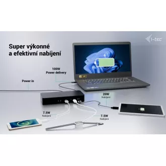 i-tec Univerzalna inteligentna priklopna postaja z dvema zaslonoma, Power Delivery 100 W