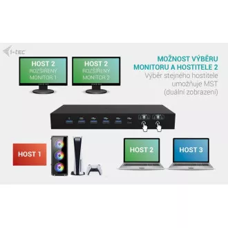 i-tec USB-C KVM priklopna postaja za 3 gostitelje, dvojni zaslon, Power Delivery 1x 92W/2x 65W