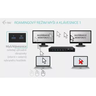 i-tec USB-C KVM priklopna postaja za 3 gostitelje, dvojni zaslon, Power Delivery 1x 92W/2x 65W