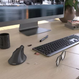 Hama vertikalna ergonomska brezžična miška EMW-500L, za levičarje, črna