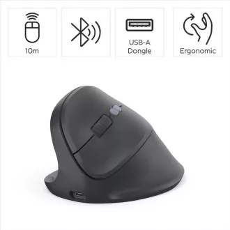 Hama vertikalna ergonomska brezžična miška EWM-600L, za levičarje, polnilna, za več naprav