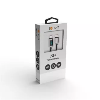 Solight Kabel USB-C z zaslonom, priključek USB-C - priključek USB-C, 100 W, 1 m
