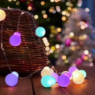Solight LED božična veriga z barvnimi kroglicami, 20x LED, 2m, 2x AA
