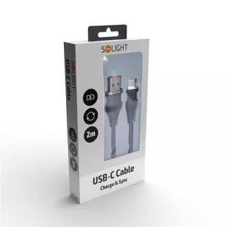 Solight Kabel USB-C, priključek USB 2.0 A - priključek USB-C 3.1, silikonski, 2 m