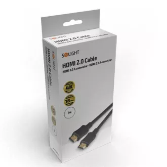 Solight Kabel HDMI z ethernetom, priključek HDMI 2.0 A - priključek HDMI 2.0 A, blister, 3 m Solight Kabel HDMI z ethernetom, priključek HDMI 2.0 A - priključek HDMI 2.0 A, blister, 3 m