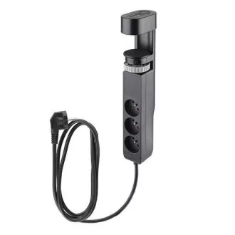 Solight 3z   USB A C prenosna namizna vtičnica, 2 m, črna, hitri polnilec USB 20W PD