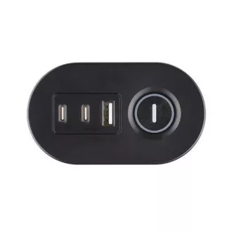 Solight 3z   USB A C prenosna namizna vtičnica, 2 m, črna, hitri polnilec USB 20W PD