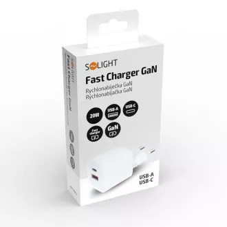 Solight USB-C   USB-A hitri polnilec GaN 20W PD