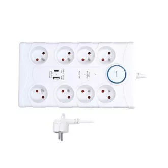 Solight prenapetostna zaščita, 8z, USB A C, 2m, bela