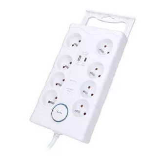 Solight prenapetostna zaščita, 8z, USB A C, 2m, bela