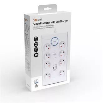 Solight prenapetostna zaščita, 8z, USB A C, 2m, bela