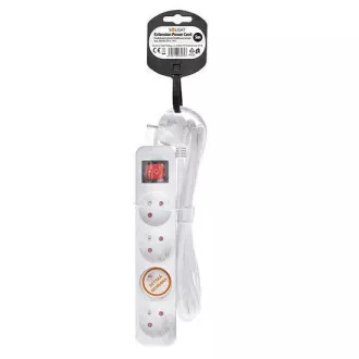 Solight podaljšek 5 m, 4 vtičnice, stikalo, 16A/3680W, PVC, bela Solight podaljšek 5 m, 4 vtičnice, stikalo, 16A/3680W, PVC, bela