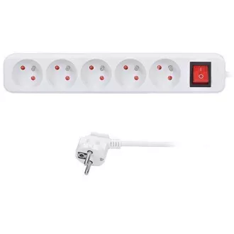 Solight podaljšek 5 m, 5 vtičnic, stikalo, 16A/3680W, PVC, bela