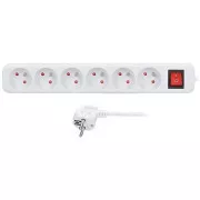 Solight podaljšek 3 m, 6 vtičnic, stikalo, 16A/3680W, PVC, bela