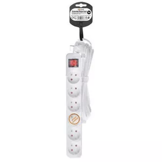 Solight podaljšek 3 m, 6 vtičnic, stikalo, 16A/3680W, PVC, bela