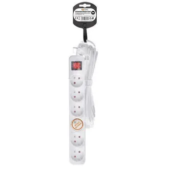 Solight podaljšek 5 m, 6 vtičnic, stikalo, 16A/3680W, PVC, bela
