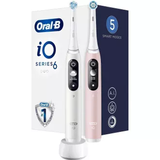 Oral-B iO Series 6 Duo White & Pink Sand komplet električnih zobnih ščetk, 5 načinov, umetna inteligenca, časovnik