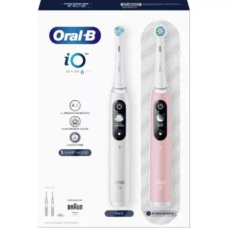 Oral-B iO Series 6 Duo White & Pink Sand komplet električnih zobnih ščetk, 5 načinov, umetna inteligenca, časovnik