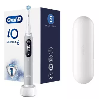 Oral-B iO Series 6 Grey Opal električna zobna ščetka, magnetna, 5 načinov, senzor pritiska, umetna inteligenca, etui