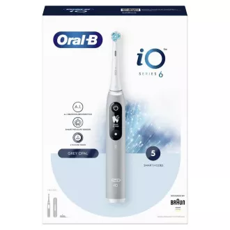 Oral-B iO Series 6 Grey Opal električna zobna ščetka, magnetna, 5 načinov, senzor pritiska, umetna inteligenca, etui