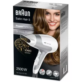 Sušilnik za lase Braun Satin Hair 5 HD580, 2500 W, 2 hitrosti, 3 temperature, zanka za obešanje, bel
