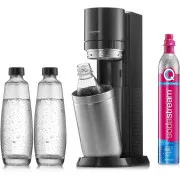 SodaStream Duo Titan Promo-Pack Izdelovalnik sode, 2 stekleni steklenici, 1 plastična steklenica, steklenica CO2, črna