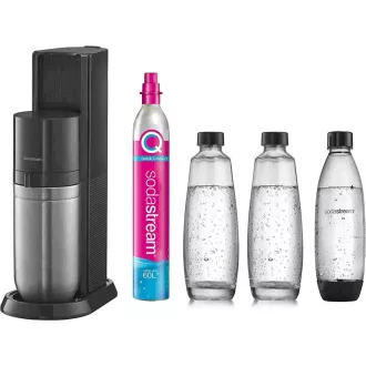 SodaStream Duo Titan Promo-Pack Izdelovalnik sode, 2 stekleni steklenici, 1 plastična steklenica, steklenica CO2, črna