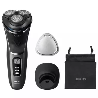 Philips Series 3000 S3343/13 Strižnik brade, samoostrilna rezila PowerCut, suho in mokro britje, črn