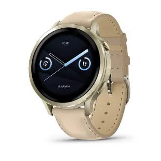 Garmin Venu 4 (41 mm) Zlati/beli silikonski trak in svetlo peščeni usnjeni trak, EU Garmin Venu 4 (41 mm) Zlati/beli silikonski trak in svetlo peščeni usnjeni trak, EU