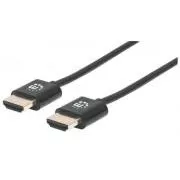 MANHATTAN Ultra tanek hitri kabel HDMI z ethernetom, HEC, ARC, 3D, 4K, HDMI Male to Male, zaščiten, črn, 0, 5 m