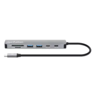 MANHATTAN USB-C 7in1 priklopna postaja, 1xHDMI, 2xUSB-C, 2xUSB, bralnik kartic SD, siva